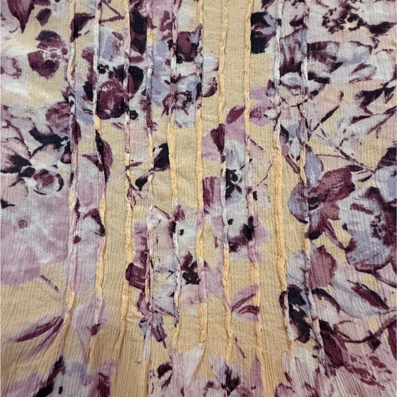 J. Jill Cream and Purple Floral Pintuck Bell Sleeve Blouse - Picture 2 of 7